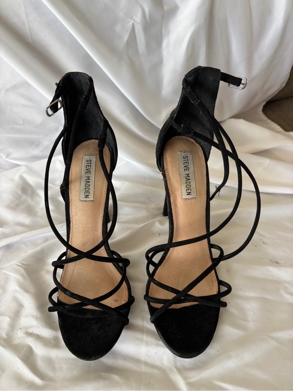 Steve Madden Black Strappy Suede High Heel Sandals